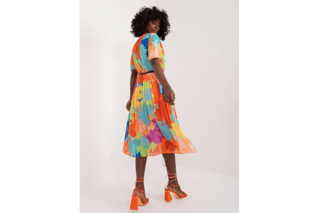 Robe portefeuille mi-longue plissée - orange