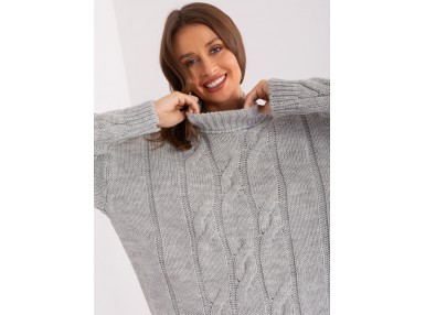 Robe pull à col roulé en maille torsadée - gris