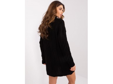 Robe pull à col roulé en maille torsadée - noire