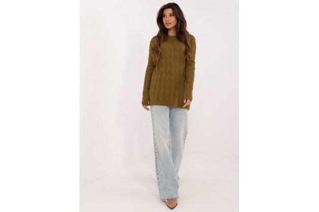 Pull ras de cou en maille épaisse torsadée - vert clair