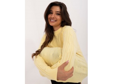 Pull ras de cou en maille épaisse torsadée - jaune