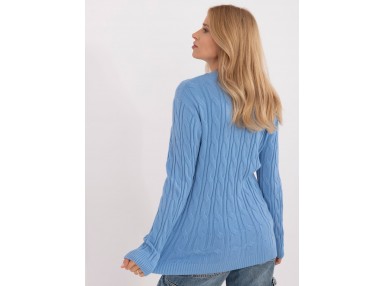 Pull ras de cou en maille épaisse torsadée - bleu