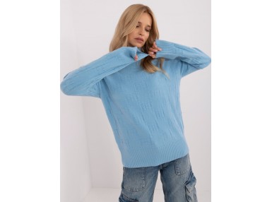 Pull col roulé en maille douce - bleu