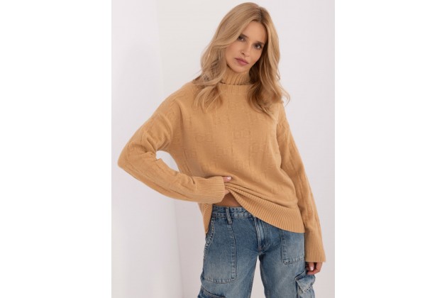 Pull col roulé en maille douce - chameau