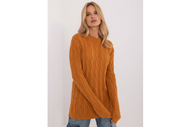 Pull ras de cou en maille épaisse torsadée - jaune