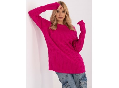 Pull ras de cou en maille épaisse torsadée - fuchsia