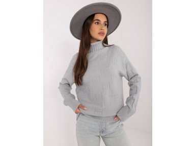 Pull col roulé en maille douce - gris