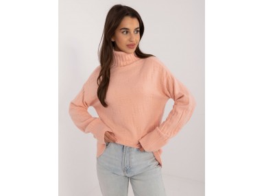 Pull col roulé en maille douce - pêche