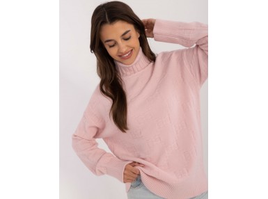 Pull col roulé en maille douce - rose clair