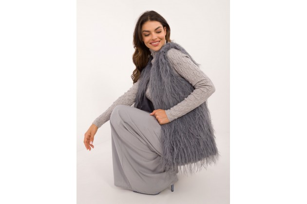 Gilet long en fausse fourrure - gris