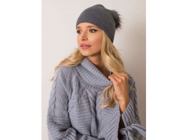 Bonnet avec pompon - gris