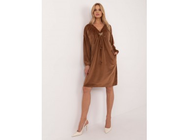 Robe courte en velours à manches longues - marron