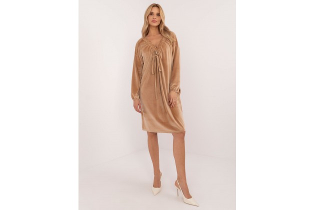 Robe courte en velours à manches longues - chameau