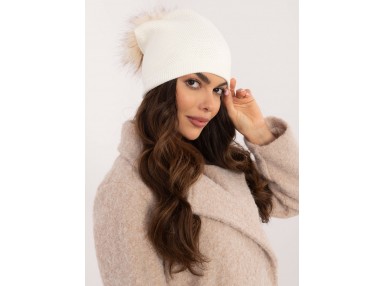 Bonnet avec pompon - éqru