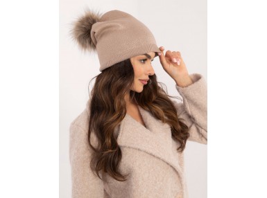 Bonnet avec pompon - beige