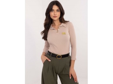 T-shirt en cotton avec col - beige