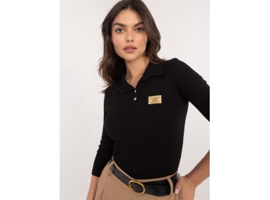 T-shirt en cotton avec col - noir