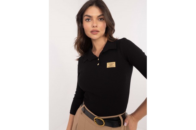 T-shirt en cotton avec col - noir