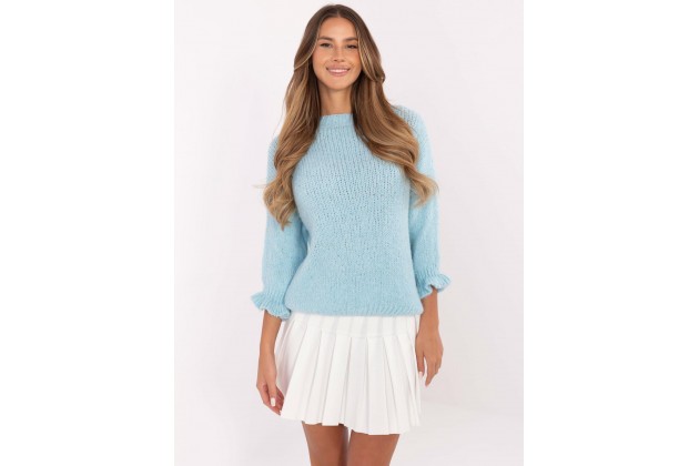 Pull classique en maille à col ras de cou - bleu