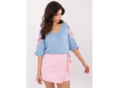 Pull en maille à manches 3/4 - bleu clair