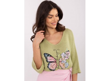 Pull en maille à manches 3/4 - pistache