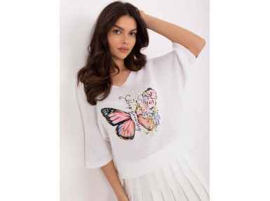 Pull en maille à manches 3/4 - écru