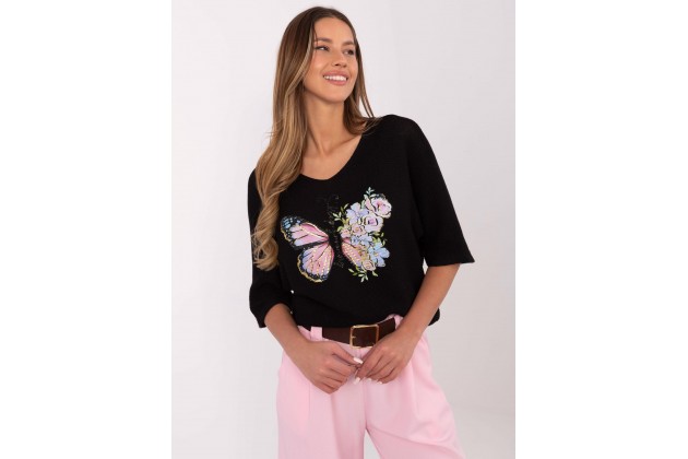 Pull en maille à manches 3/4 - noir